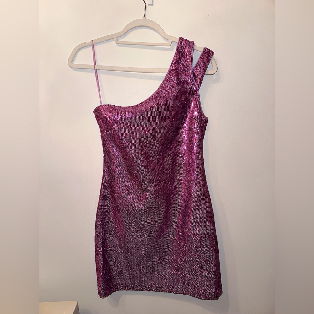 Pinkish Purple Sequin LIKELY one shoulder dress: SIZE 6